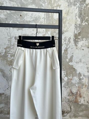 Belden Lastik Detaylı Kadın Pantolon (Beyaz) 