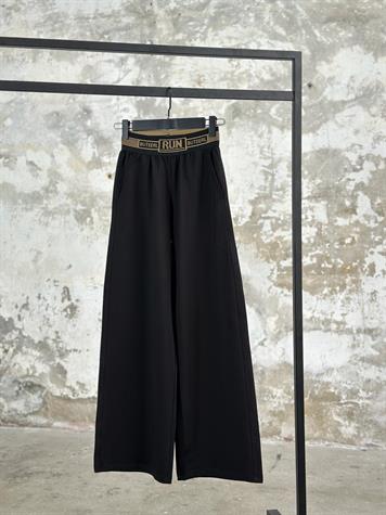 Belden Lastik Yazı Detaylı  Pantolon (Siyah)