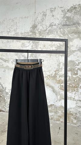 Belden Lastik Yazı Detaylı  Pantolon (Siyah)