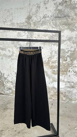 Belden Lastik Yazı Detaylı  Pantolon (Siyah)