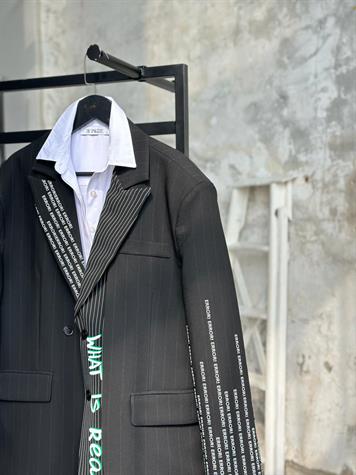 Tasarım Black Neon Yazı Baskılı Blazer Ceket (Siyah) 
