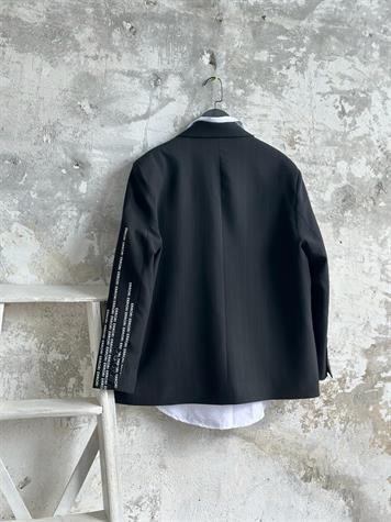 Tasarım Black Neon Yazı Baskılı Blazer Ceket (Siyah) 