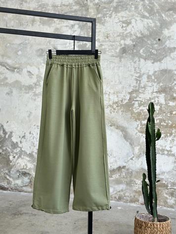 Bol Paça Büzgü Detaylı Pantolon (Haki)