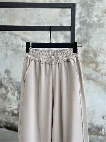 Bol Paça Büzgü Detaylı Pantolon (Bej)