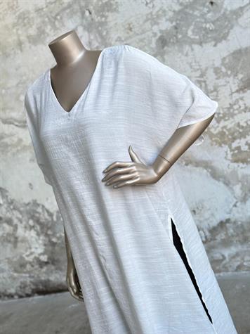 Tasarım Çift Katlı V Yaka Basic Elbise (Beyaz)