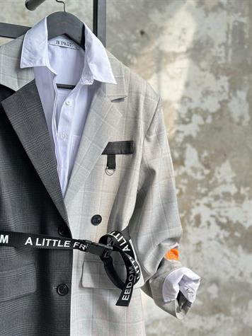 Tasarım Çift Renkli Blazer Ceket (Gri)