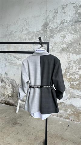 Tasarım Çift Renkli Blazer Ceket (Gri)