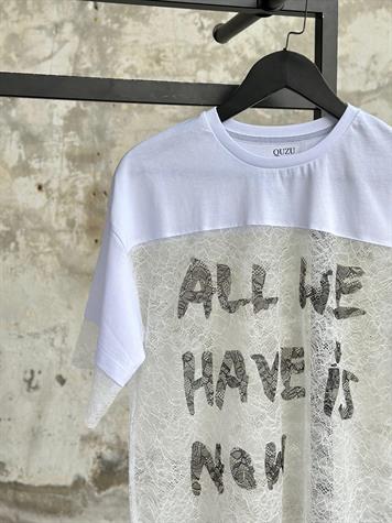 Tasarım Dantel İşçilikli Tişört (Beyaz)