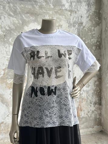 Tasarım Dantel İşçilikli Tişört (Beyaz)