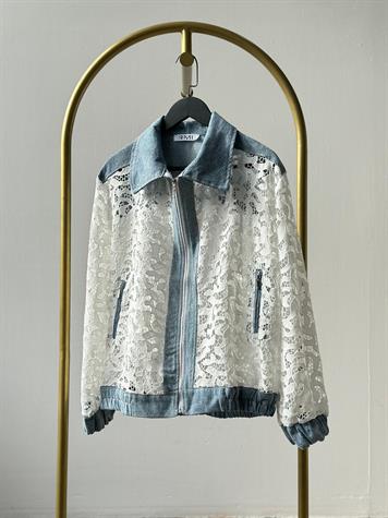 Tasarım Denim Detaylı Dantel Ceket (Beyaz)