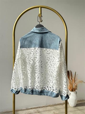 Tasarım Denim Detaylı Dantel Ceket (Beyaz)