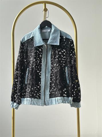 Tasarım Denim Detaylı Dantel Ceket (Siyah)