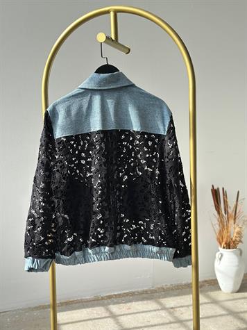 Tasarım Denim Detaylı Dantel Ceket (Siyah)
