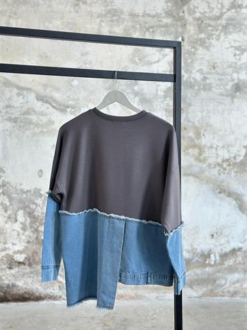 Tasarım Denim Kot Şerit Detaylı Takım (Antrasit)