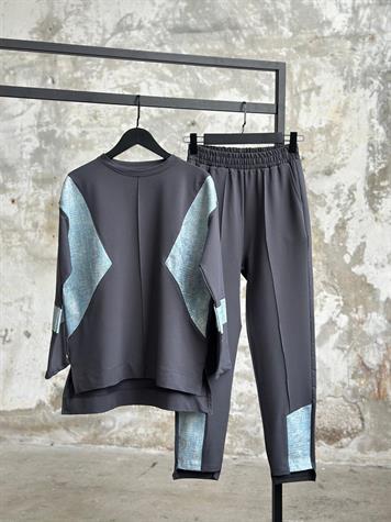 Tasarım Denim Kot Üzeri Varak Yazı Baskılı Takım (Antrasit)