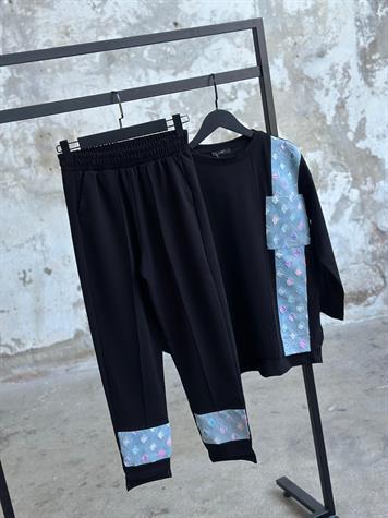 Tasarım Denim Kot Üzerine Renk Geçiş Detaylı Takım (Siyah)