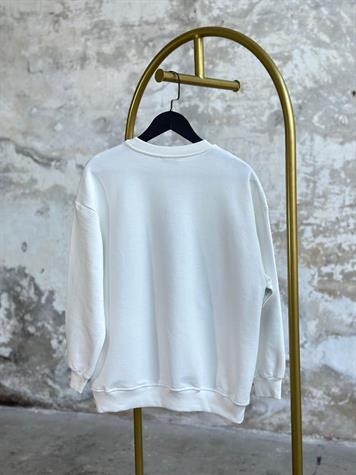 Tasarım Denim Kot Ve Leopar Geçişli Sweat (Beyaz)