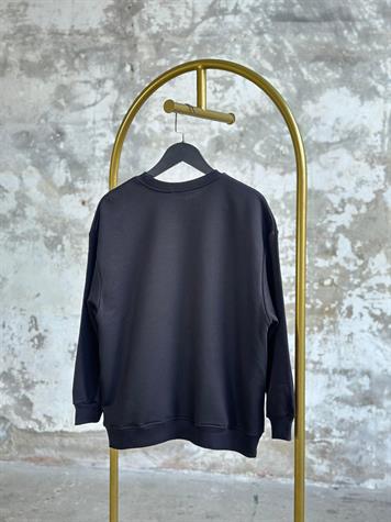 Tasarım Denim Kot Ve Leopar Geçişli Sweat  (Siyah)