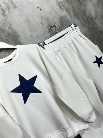 Tasarım Denim Kot Yıldız Desenli Kadın Takım (Beyaz)