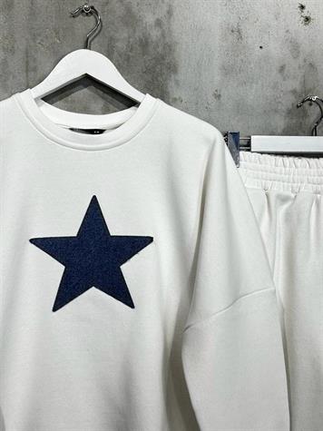 Tasarım Denim Kot Yıldız Desenli Kadın Takım (Beyaz)