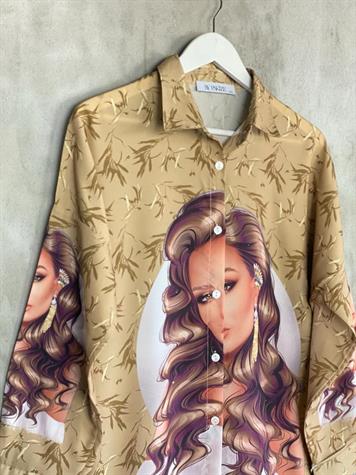 Tasarım Desen Tunik Gömlek (Camel)