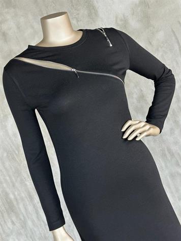Tasarım Fermuar Detaylı Maxi Boy Kadın Elbise (Siyah)