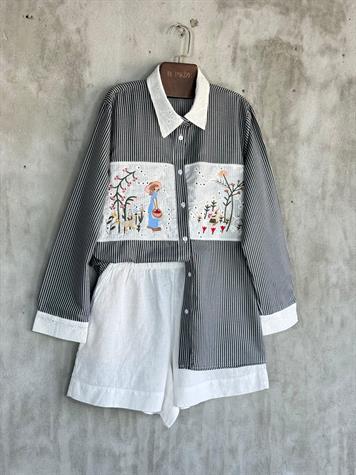 Tasarım Fisto Nakış İşçilikli Gömlek (Siyah)