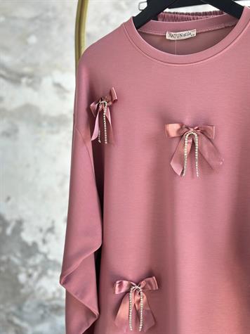 Tasarım Fiyonk Ve Salkım Taşlı Takım (Pembe)