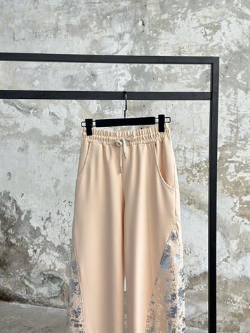 Tasarım Gümüş Varak Kaplamalı Pantolon (Bej)