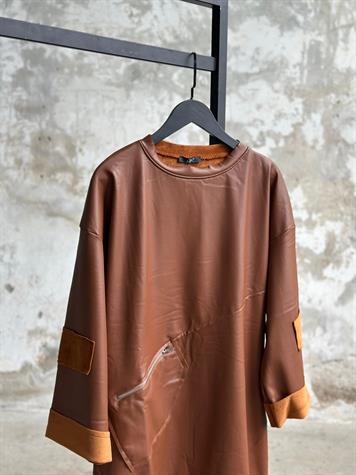 Deri İçi Nubuk Kumaş Tunik Sweat  (Kahve)