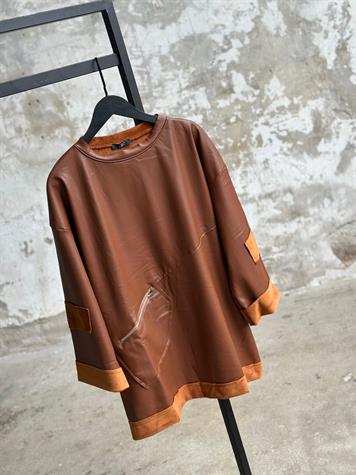 Deri İçi Nubuk Kumaş Tunik Sweat  (Kahve)