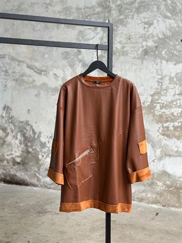 Deri İçi Nubuk Kumaş Tunik Sweat  (Kahve)