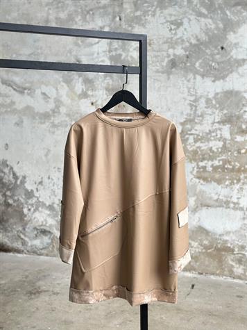 Deri İçi Nubuk Kumaş Tunik Sweat (Bej)