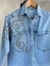 Tasarım İri Kristal Taş İşlemeli Denim Gömlek(Mavi)