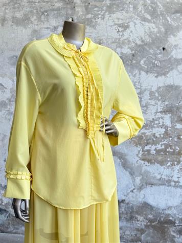 Tasarım İthal Kumaş Fırfır Detaylı Kadın Takım (Sarı)