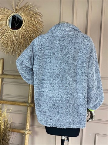 Tasarım Kapitoneli Peluş Mont (Gri)