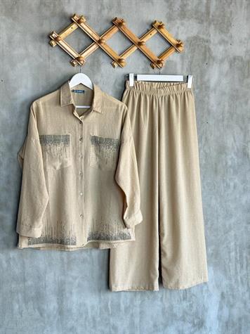 Tasarım Keten Takım (Bej)