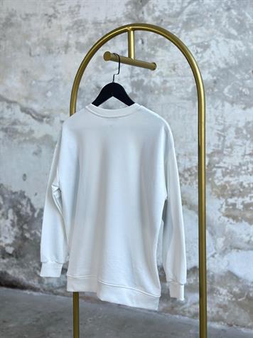 Tasarım Kot Detay Şerit Çizgi Taşlı Sweat (Beyaz)