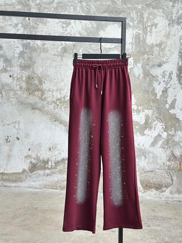 Tasarım Kristal Taş İşçilikli Pantolon (Bordo)