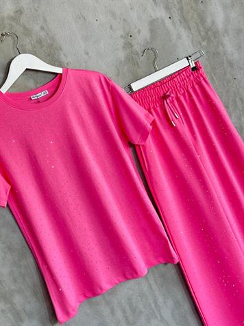 Tasarım Kristal Taş İşçilikli Takım (Pembe)