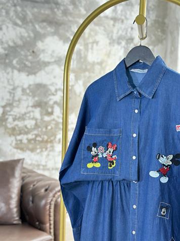 Tasarım Mickey Nakış İşlemeli Denim Takım (Mavi)