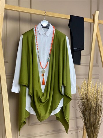 Tasarım Model Asimetrik Kesim Yelek (Yağ Yeşili)