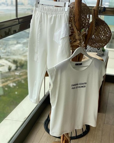 Tasarım Model Cep Detaylı Yarı Şalvar Pantolon (Ekru)