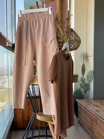 Tasarım Model Cep Detaylı Yarı Şalvar Pantolon (bej)