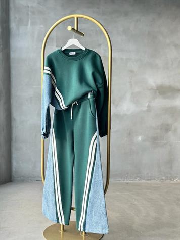 Tasarım Model Denim Kot Detay Şeritli Takım (Yeşil)