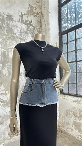 Tasarım Model Denim Kot Detaylı Etek (Siyah)