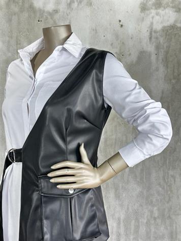 Tasarım Model Deri Yelek (Siyah)