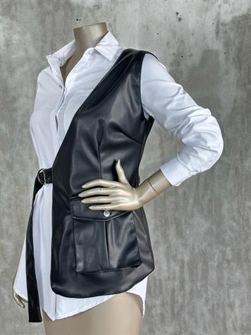 Tasarım Model Deri Yelek (Siyah)