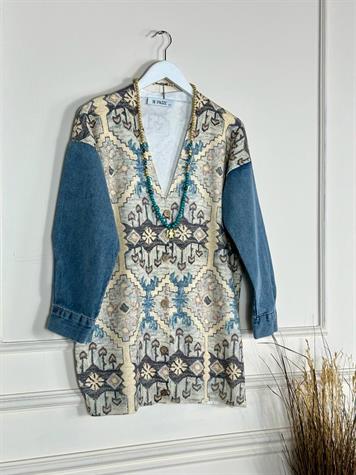 Tasarım Model Kolu Kot Çelik Triko Düğmeli Hırka (Karışık Renk)