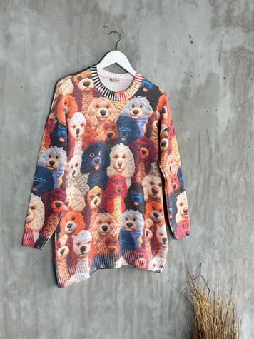 Tasarım Model Köpek Desenli Tunik Kazak (Karışık Renk)